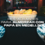 Bowl of glazed fried chicken with sesame seeds, overlaid with the Spanish headline: 'Restaurantes para almorzar con papá en Medellín'